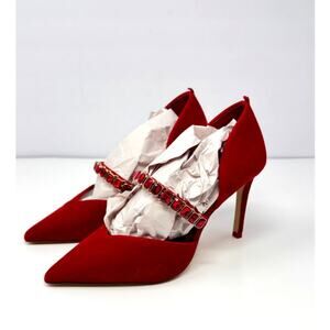 Boden Crystal Strap Heeled Courts Poinsettia Red Size 38 US 7.5 3.5 Inch Heel